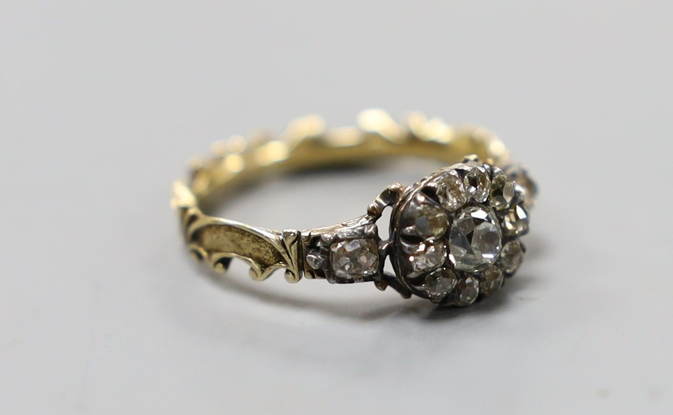 A late 18th century gold and old cut diamond set circular cluster ring